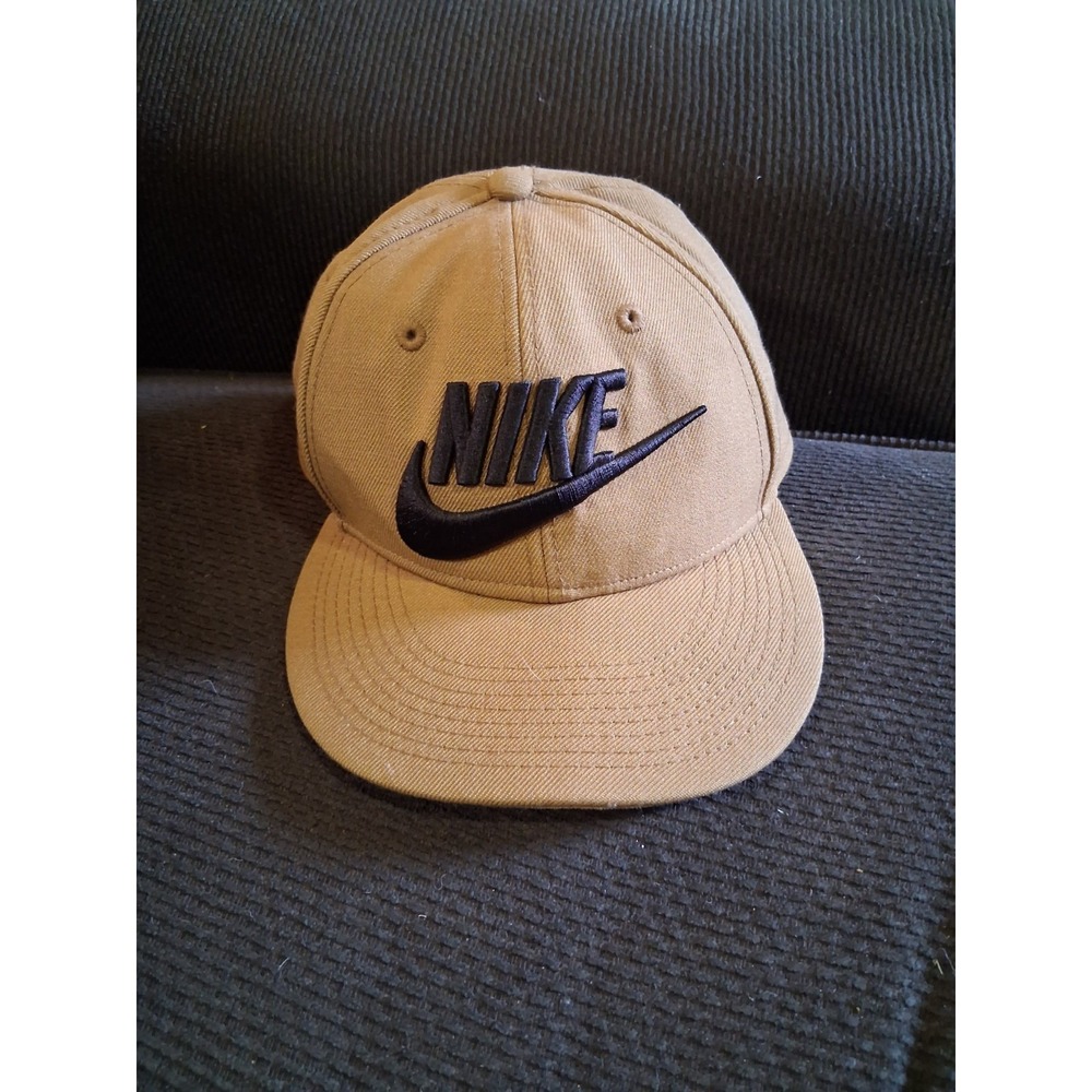 VTG Nike Snapback Hat Tan Black Center Swoosh Vintage Y2K‎ 90s Cap